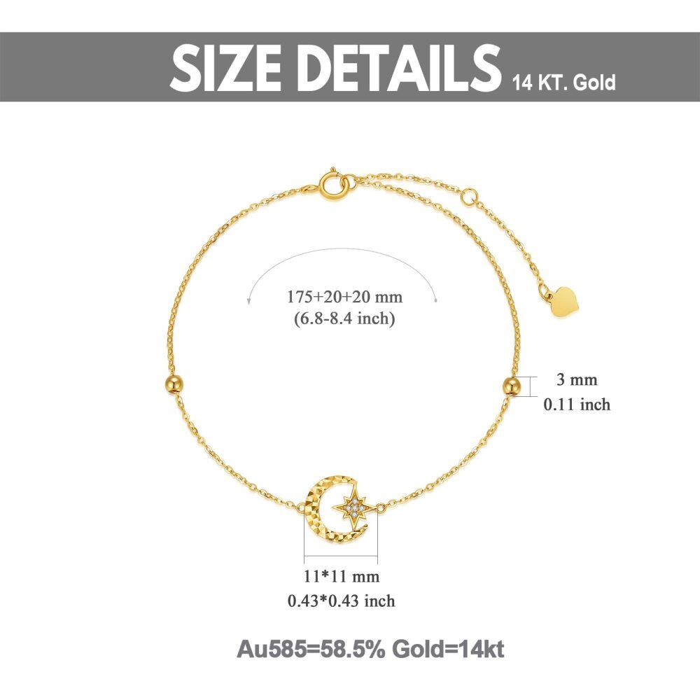 10K Gold Circular Shaped Diamond Moon & Star Single Layer Anklet-5
