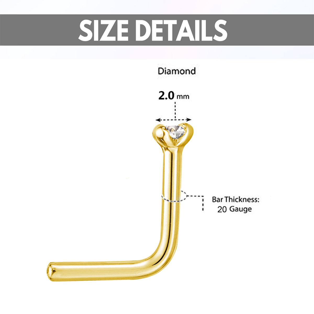 Nasenring aus 14 Karat Gold mit rundem Diamant-6