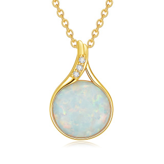 14K Gold Circular Shaped Diamond & Opal Pendant Necklace-1