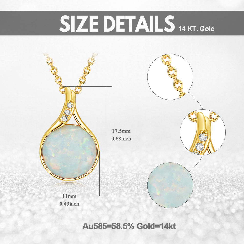 10K Gold Circular Shaped Diamond & Opal Pendant Necklace-5