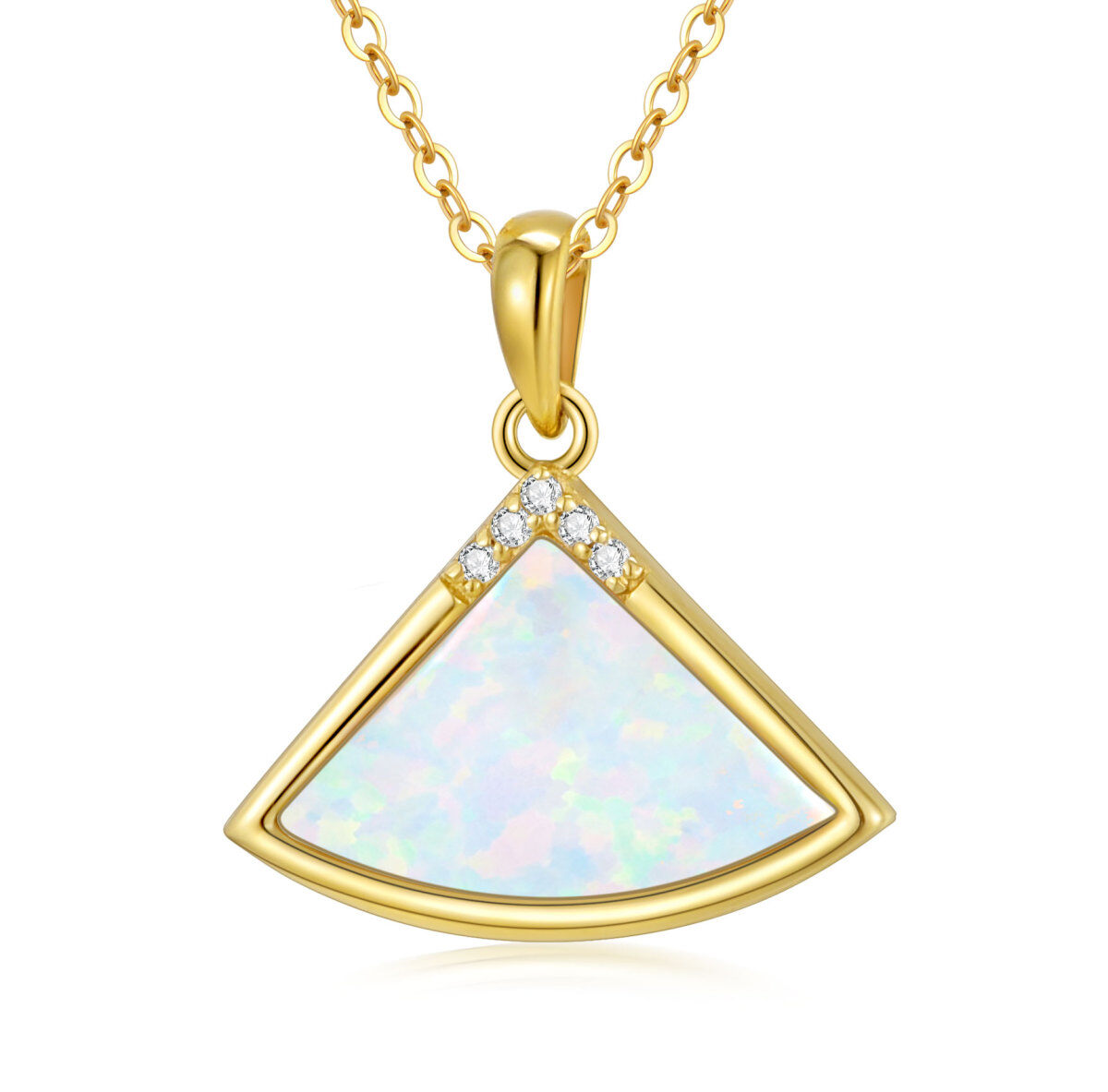 10K Gold Circular Shaped Diamond & Opal Sector Pendant Necklace-1