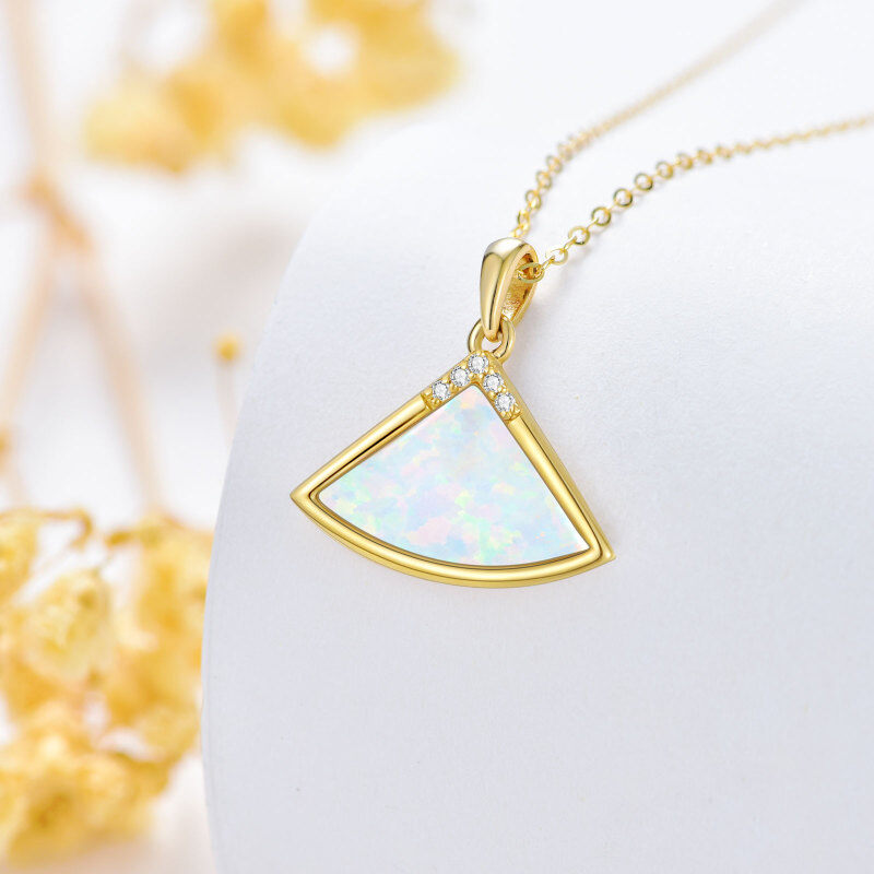 10K White Gold Round Cut Diamond & Opal Sector Pendant Necklace-3