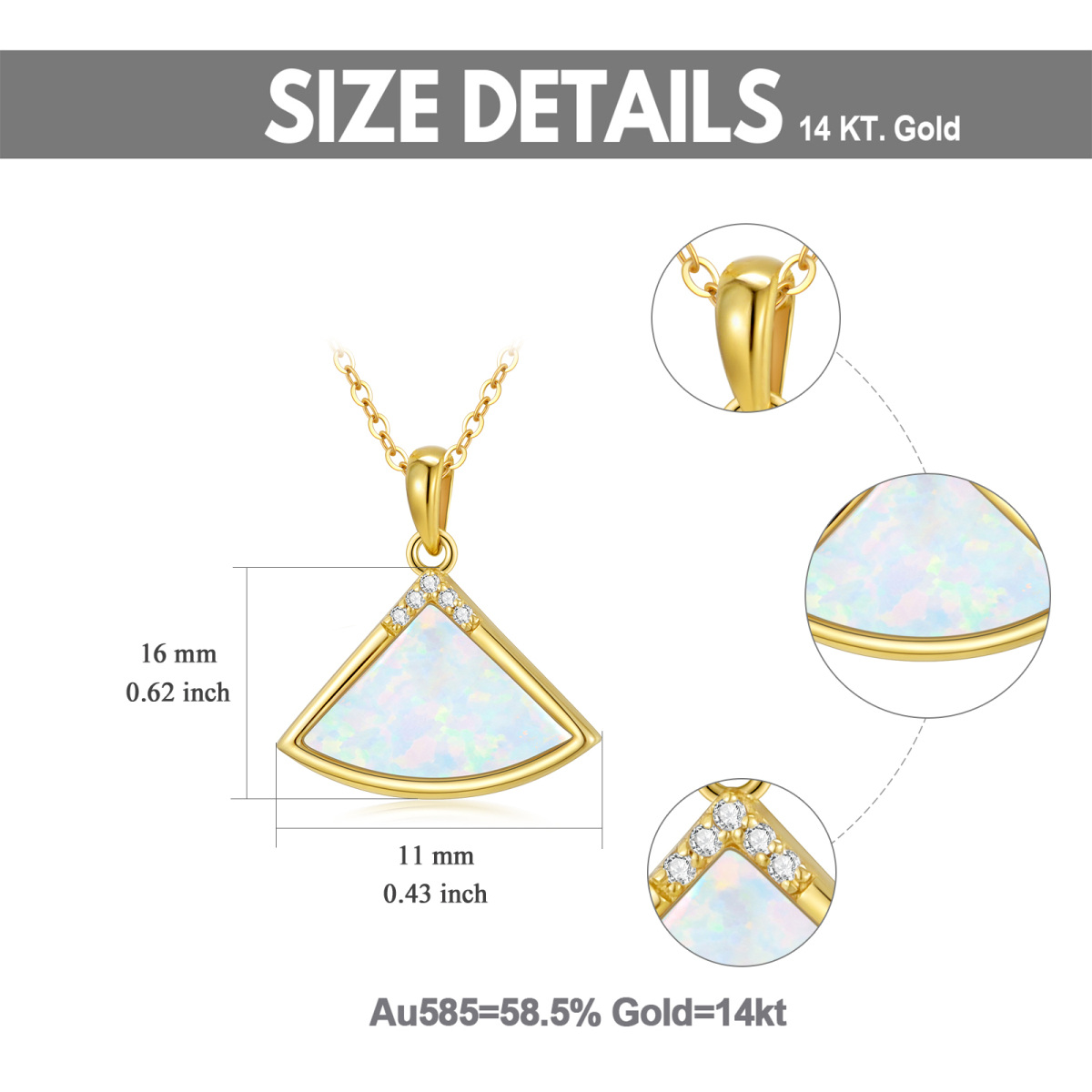 10K Gold Circular Shaped Diamond & Opal Sector Pendant Necklace-5