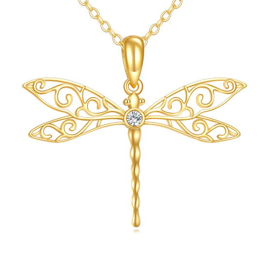 Collier libellule en or 14K avec pendentif en zircon cubique