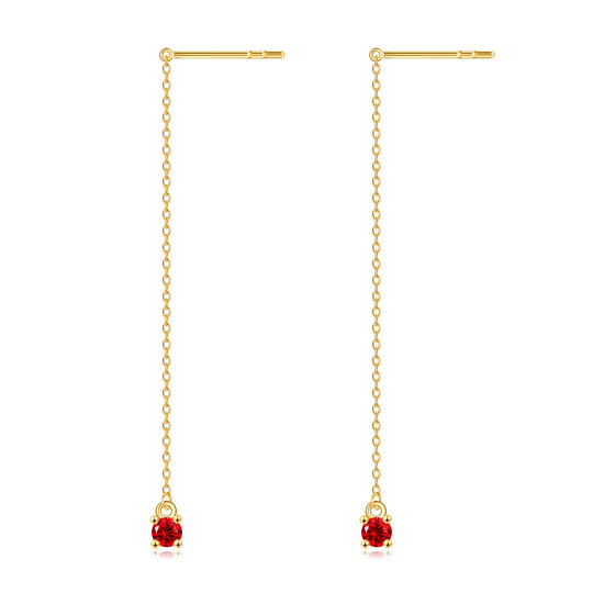 14K Gold Circular Shaped Cubic Zirconia Drop Earrings