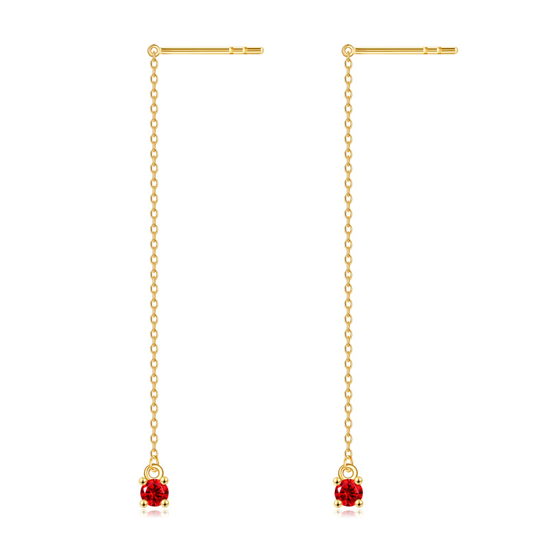 14K Gold Circular Shaped Cubic Zirconia Drop Earrings