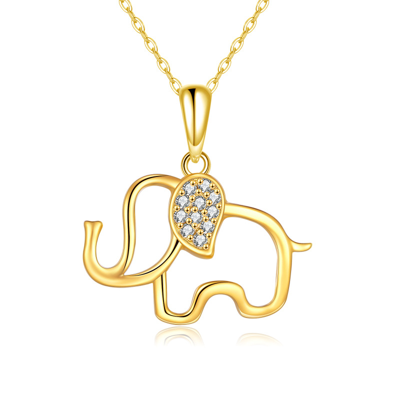 10K Gold Circular Shaped Cubic Zirconia Elephant Pendant Necklace-4