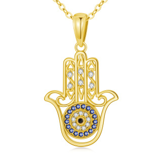 10K Gold Circular Shaped Cubic Zirconia Evil Eye & Hamsa Hand Pendant Necklace-3