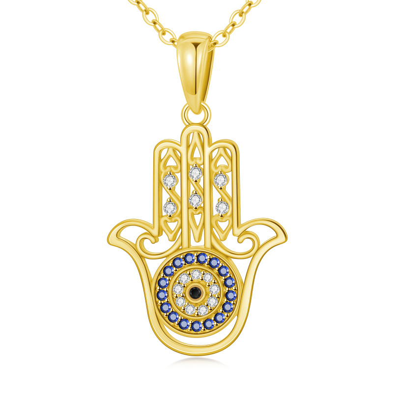 10K Gold Circular Shaped Cubic Zirconia Evil Eye & Hamsa Hand Pendant Necklace-15