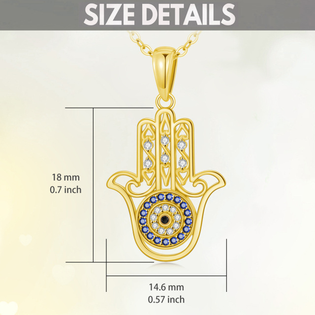 Collier en or 14K avec pendentif circulaire en zircon cubique Oeil maléfique et main Hamsa-5