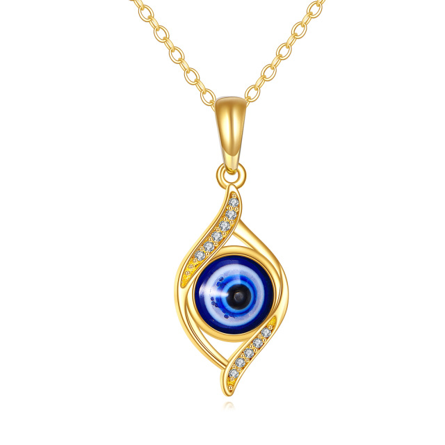 14K Gold Circular Shaped Cubic Zirconia Evil Eye Pendant Necklace-1