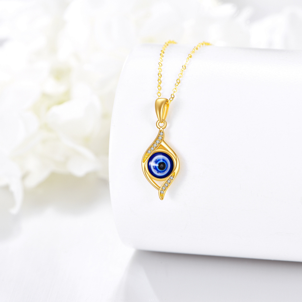 10K Gold Circular Shaped Cubic Zirconia Evil Eye Pendant Necklace-3