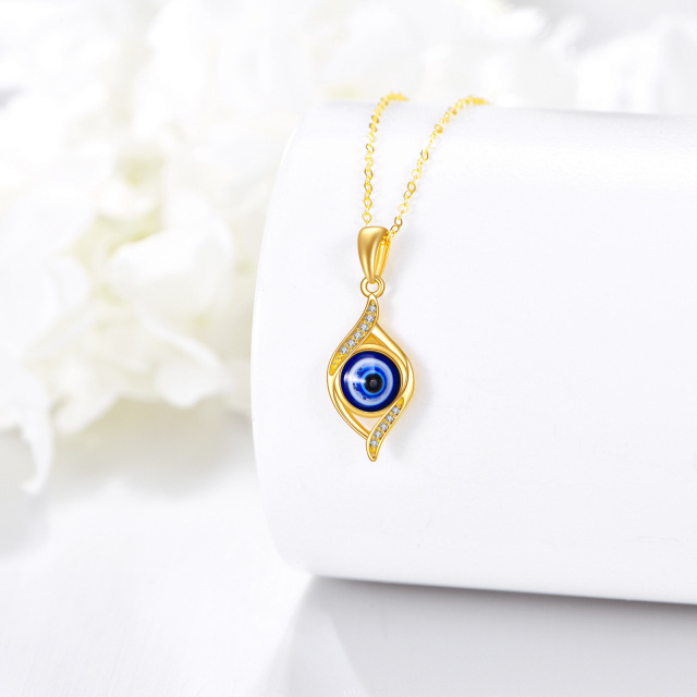 14K Gold Circular Shaped Cubic Zirconia Evil Eye Pendant Necklace-3