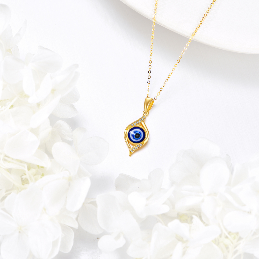 10K Gold Circular Shaped Cubic Zirconia Evil Eye Pendant Necklace-4