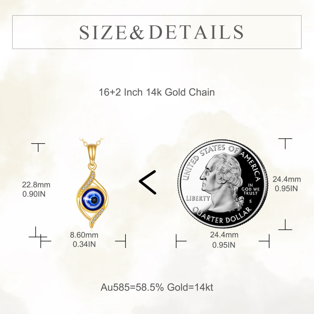10K Gold Circular Shaped Cubic Zirconia Evil Eye Pendant Necklace-5
