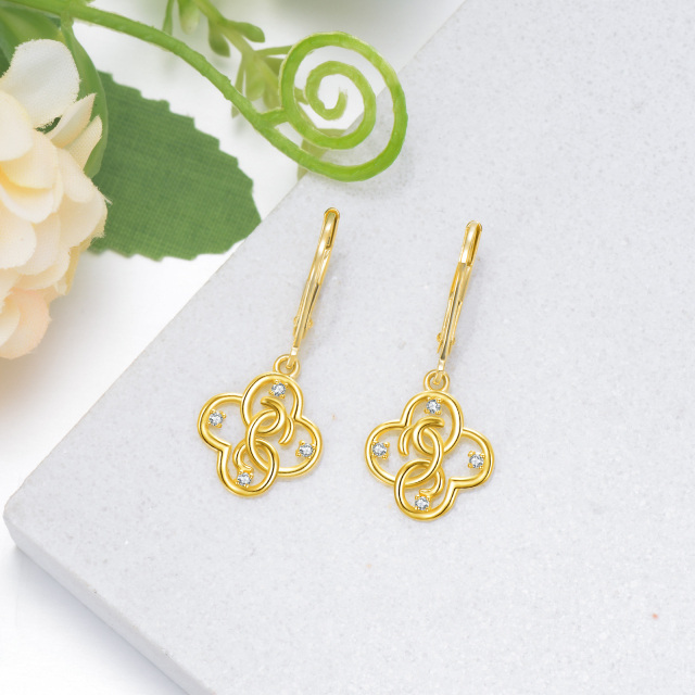 Boucles d'oreilles en or 14K avec zircon cubique en forme de trèfle à quatre feuilles-3