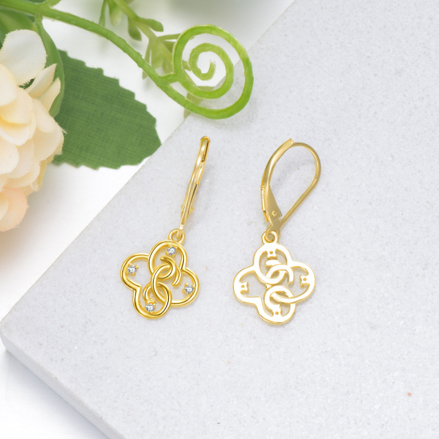 Boucles d'oreilles en or 14K avec zircon cubique en forme de trèfle à quatre feuilles-4