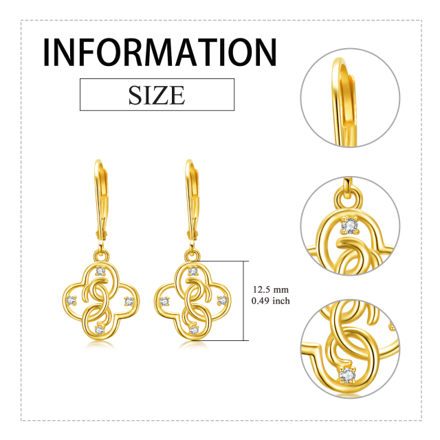 Boucles d'oreilles en or 14K avec zircon cubique en forme de trèfle à quatre feuilles-5