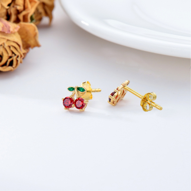 Boucles d'oreilles en or 14K de forme circulaire en grenat et cerise-4