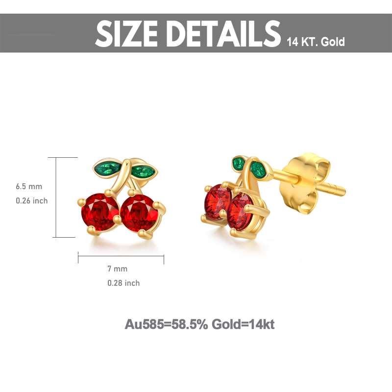 Sterling Silver with Yellow Gold Plated Round Cut Garnet Cherry Stud Earrings-6