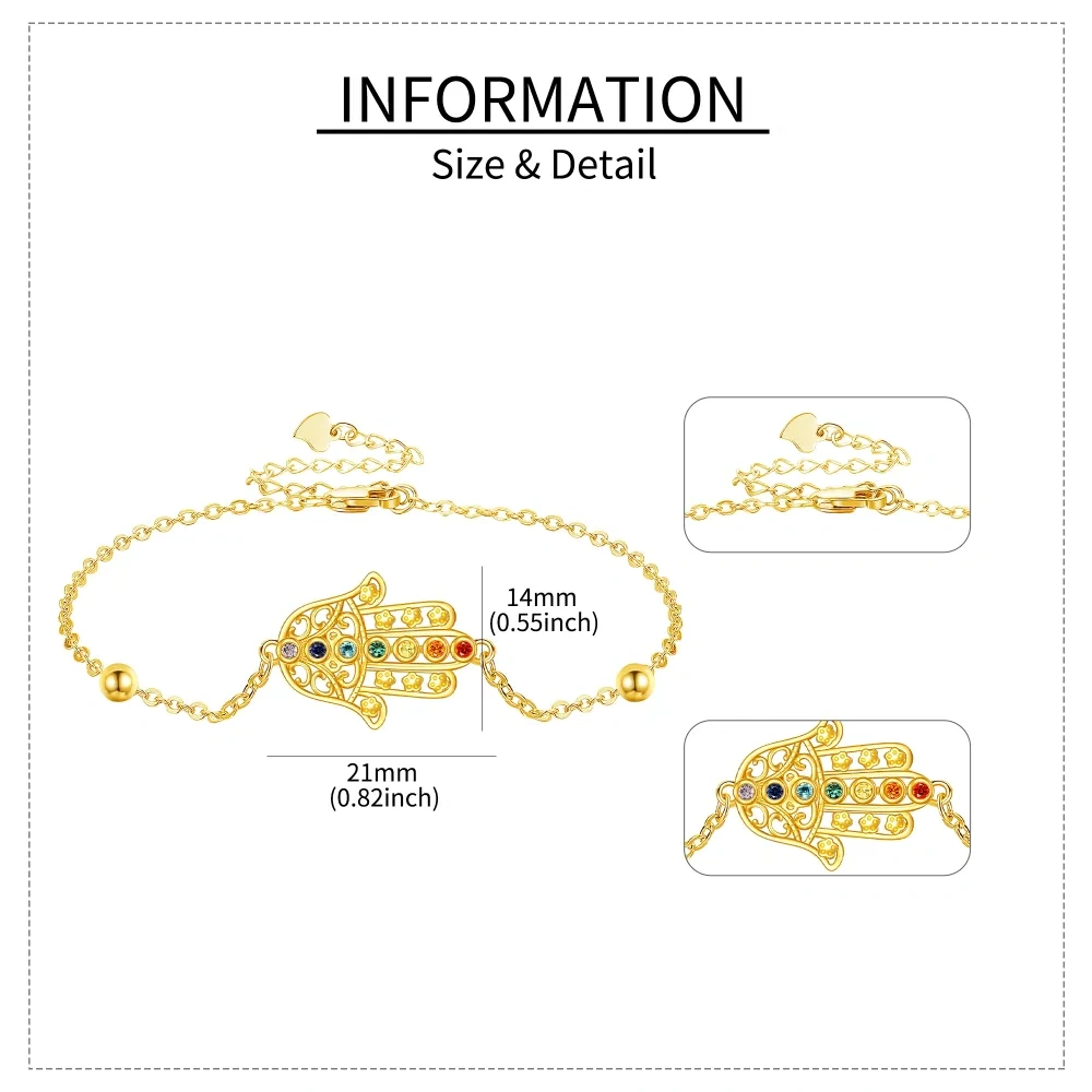 10K Gold Circular Shaped Cubic Zirconia Hand Of Fatima Charm Bracelet-5