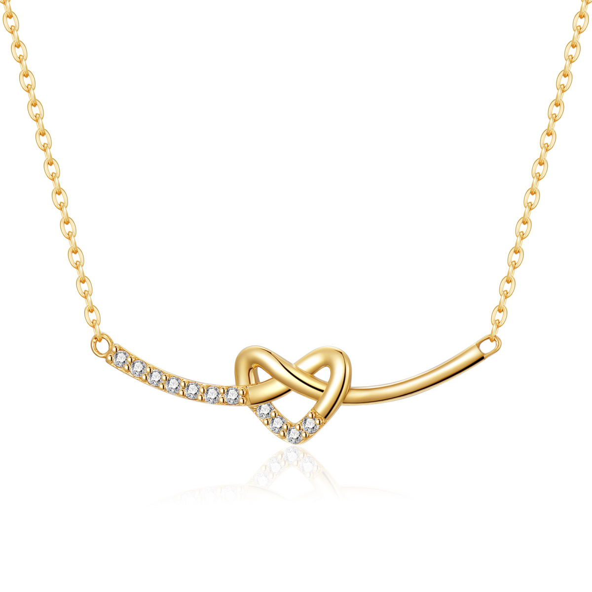 Collana a forma circolare in oro 14K con barra a forma di cuore in zirconia cubica-1