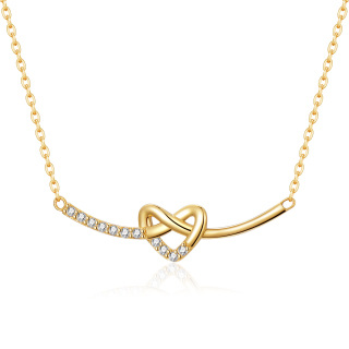 Collar con barra de corazón de circonita cúbica en forma circular de oro de 14 quilates-2