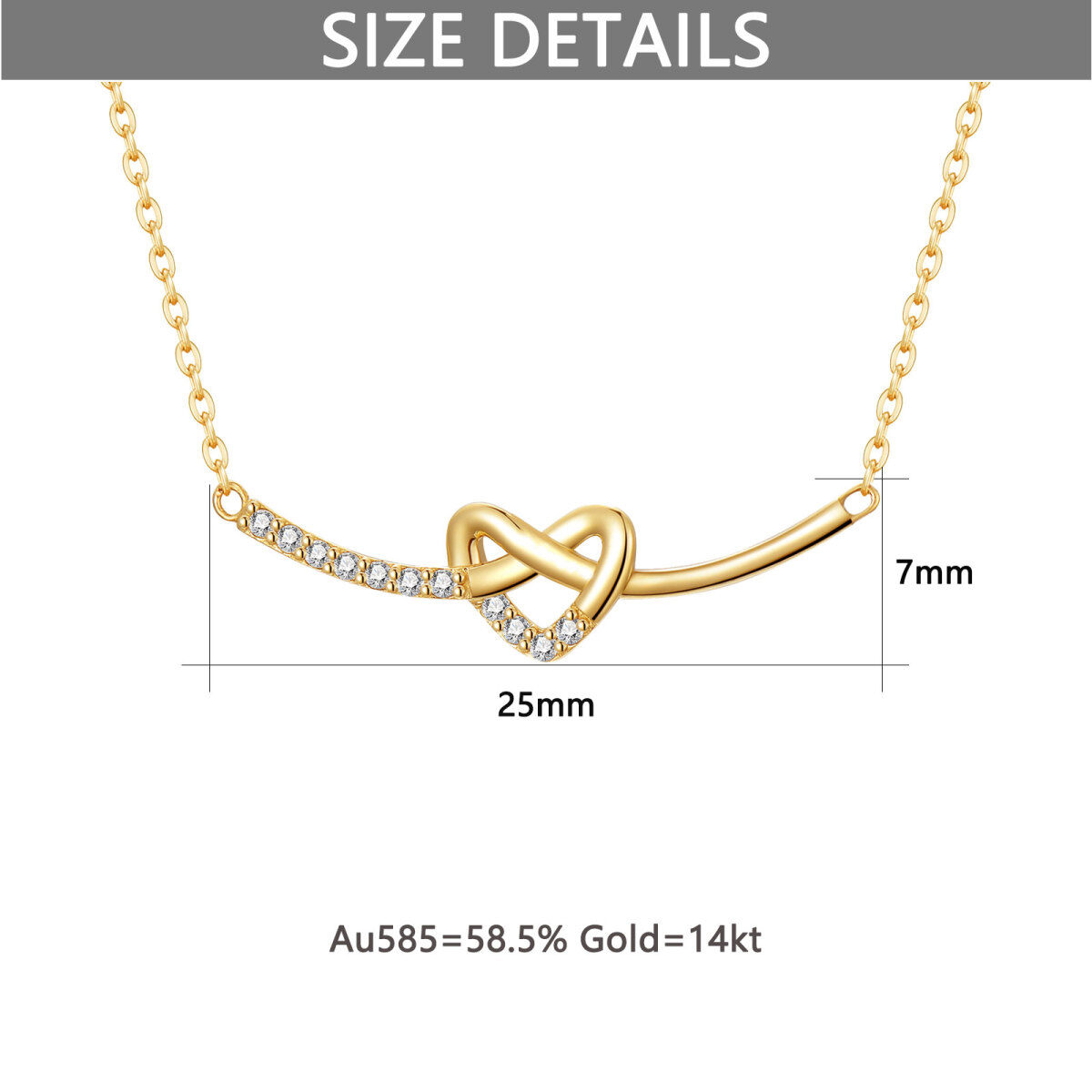 10K Gold Circular Shaped Cubic Zirconia Heart Bar Necklace-5