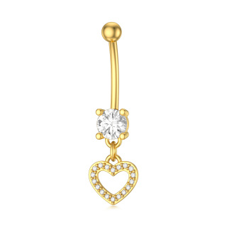 10K Gold Circular Shaped Cubic Zirconia Heart Belly Button Ring-46