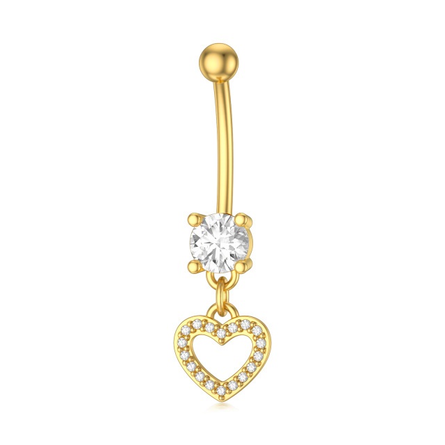 Anello con ombelico a forma di cuore con zirconi circolari in oro 14K