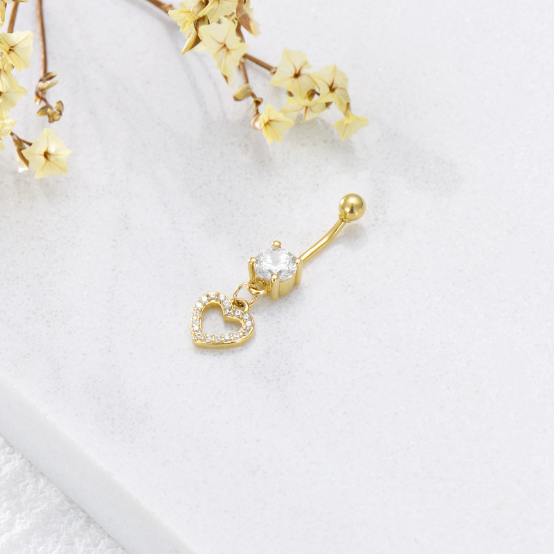 10K witgouden ronde geslepen kubieke zirkonia hart navelring-3
