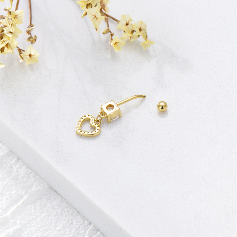 10K witgouden ronde geslepen kubieke zirkonia hart navelring-4