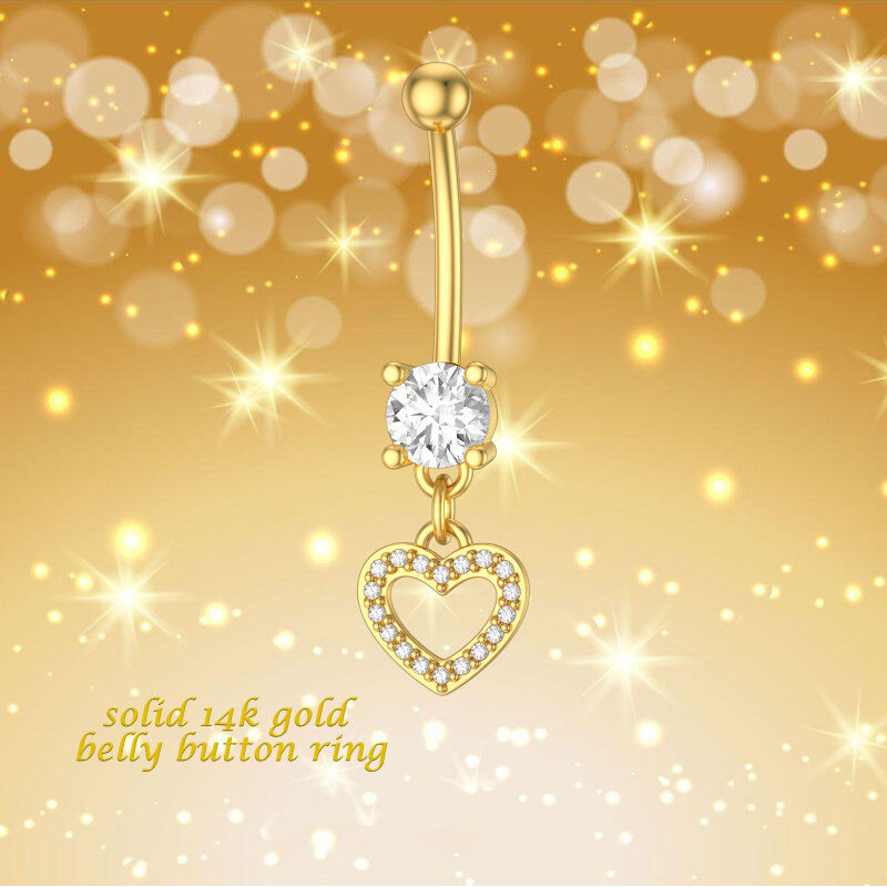 10K witgouden ronde geslepen kubieke zirkonia hart navelring-5