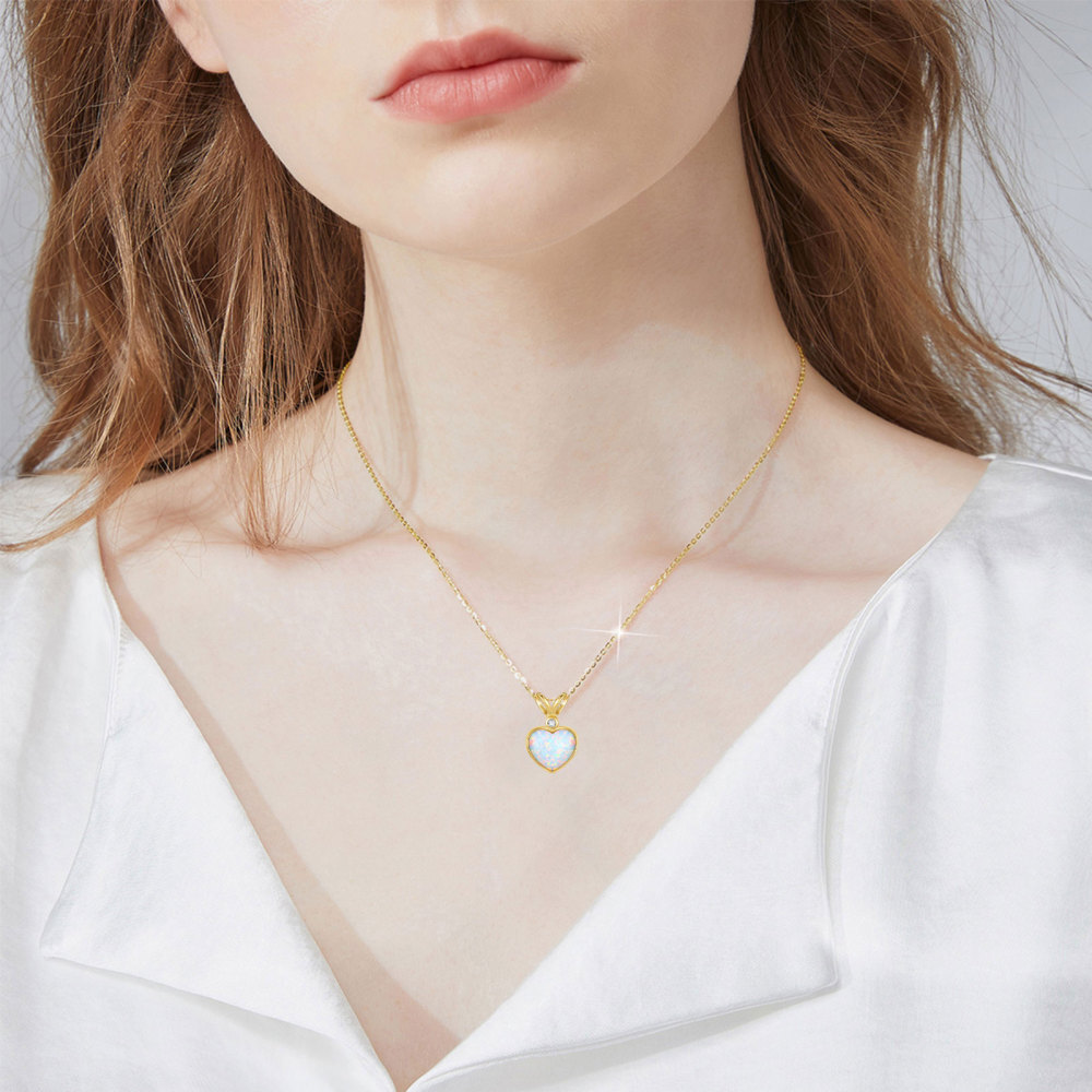 Halskette mit kreisförmigem Diamant- und Herz-Opal-Anhänger aus 14-karätigem Gold für beste Freundinnen-2