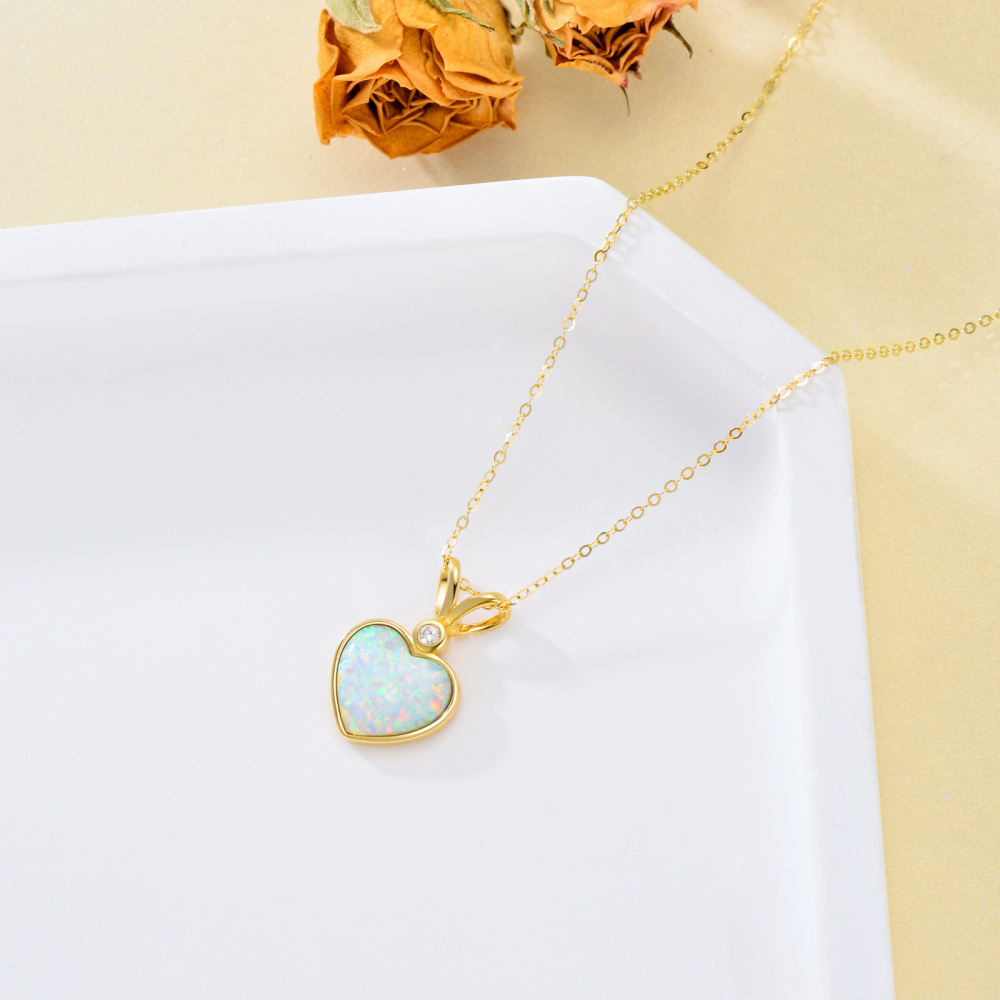 Halskette mit kreisförmigem Diamant- und Herz-Opal-Anhänger aus 14-karätigem Gold für beste Freundinnen-4