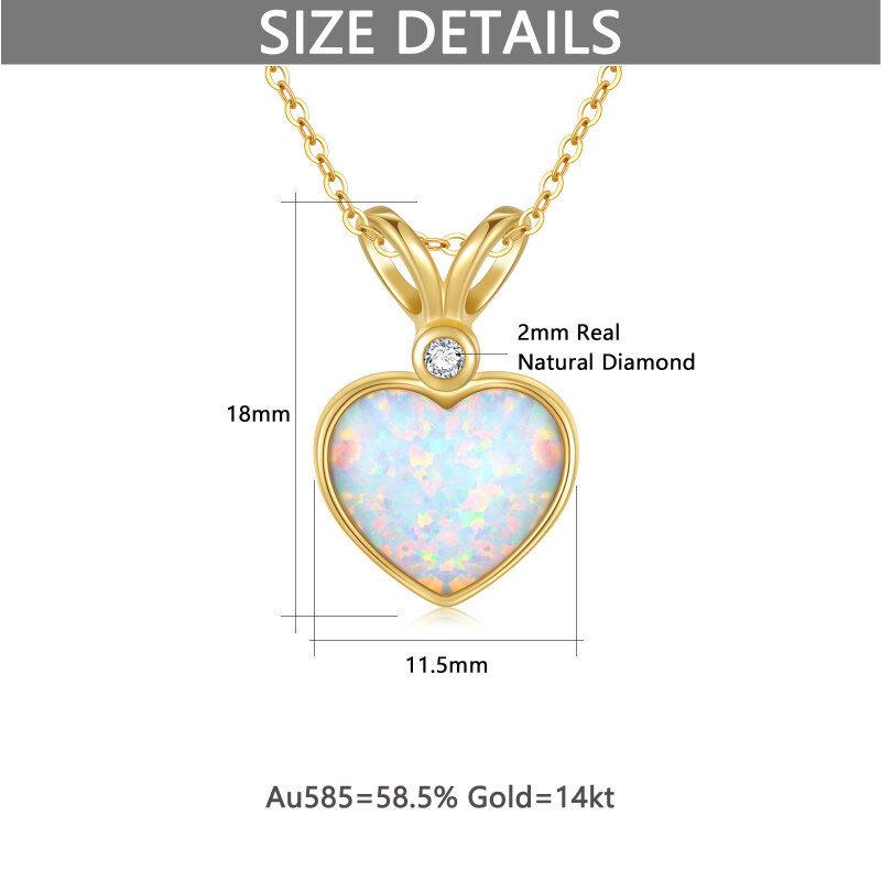 10K Gold Circular Diamond & Heart Opal Pendant Necklace For Women Best Friends-5
