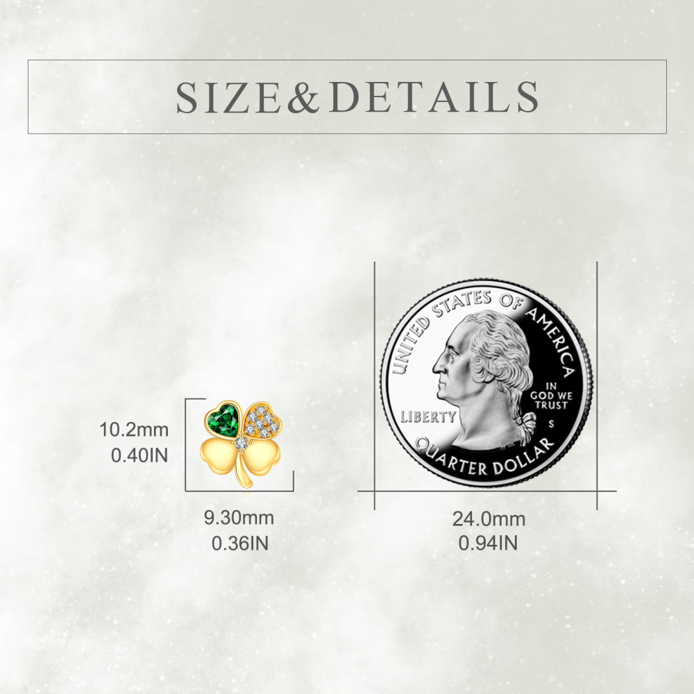 10K Gold Heart Cubic Zirconia Four Leaf Clover Stud Earrings For Women-4