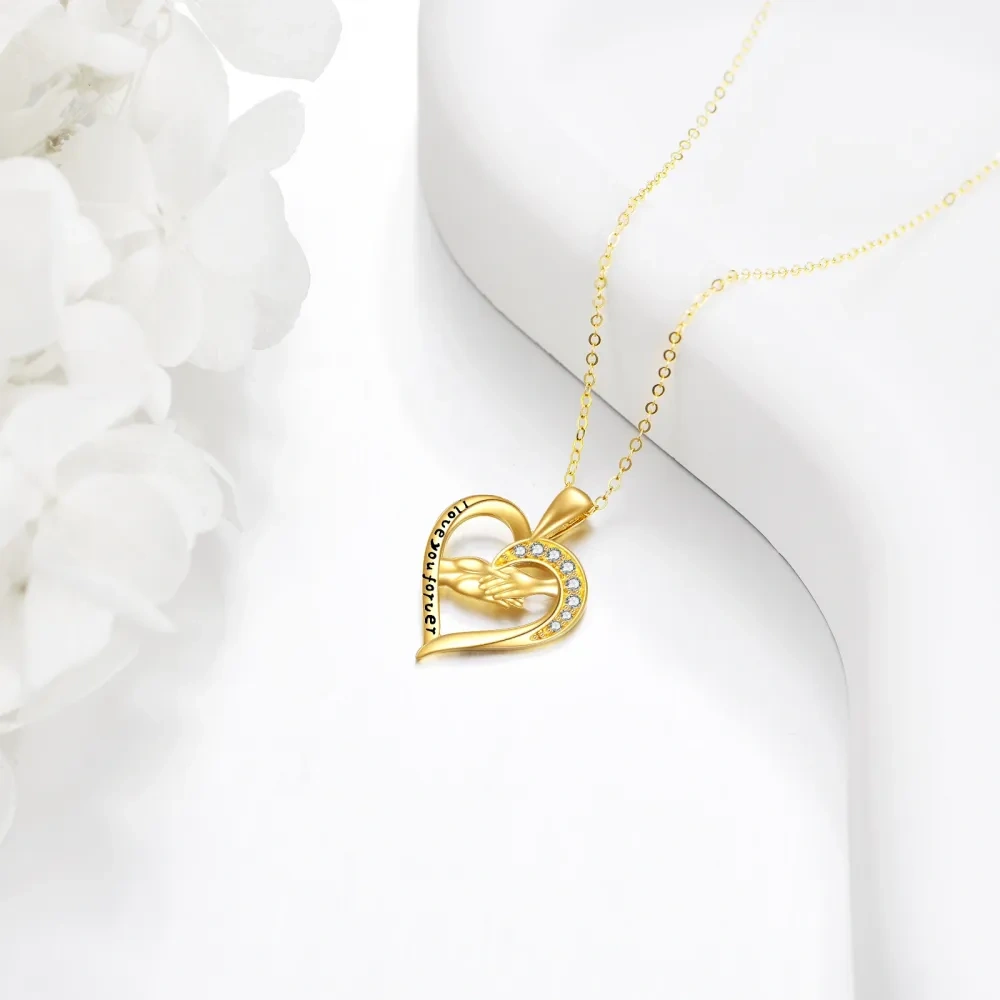 Colar de mãos em ouro 10K presentes para mulheres, mães, dia das mães-3