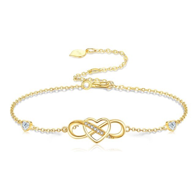 14K Gold kreisförmig & herzförmig Cubic Zirkonia Herz & Infinity Symbol Anhänger Armband-1