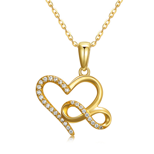 Collier en or 14K avec pendentif circulaire en zircon cubique en forme de coeur et symbole