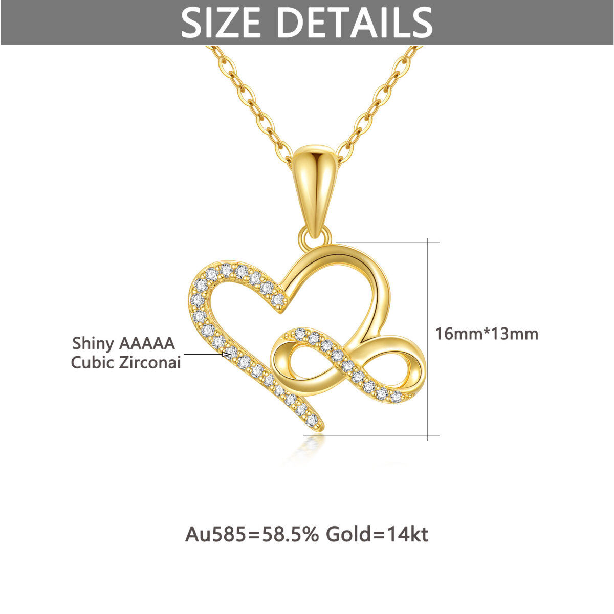 Collier en or 14K avec pendentif circulaire en zircon cubique en forme de coeur et symbole-6