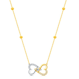 14K Gold Two-Tone Circular Cubic Zirconia Heart With Heart Wpendant Necklace For Women-1