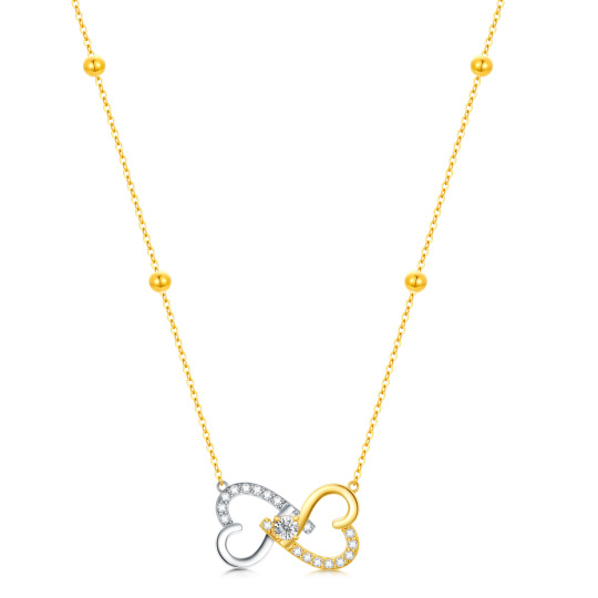 Collier avec pendentif en forme de cœur et de zircone cubique circulaire bicolore en or 14 carats pour femme