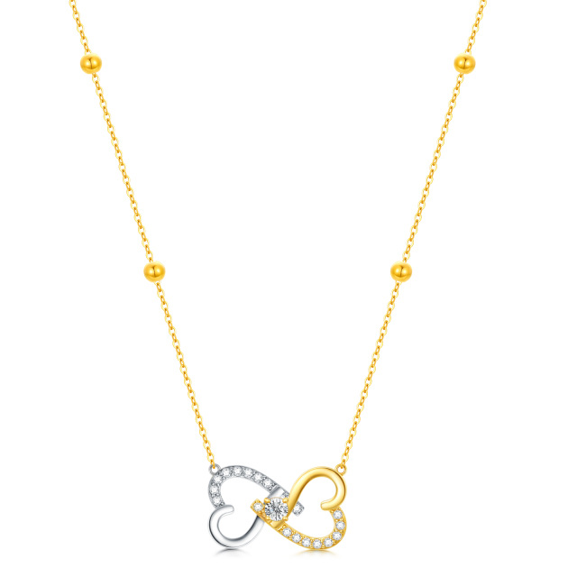 14K Goud Cirkelvormig Kubisch Zirkonia Hart & Hart Met Hart & Oneindigheidssymbool Hanger Ketting-1