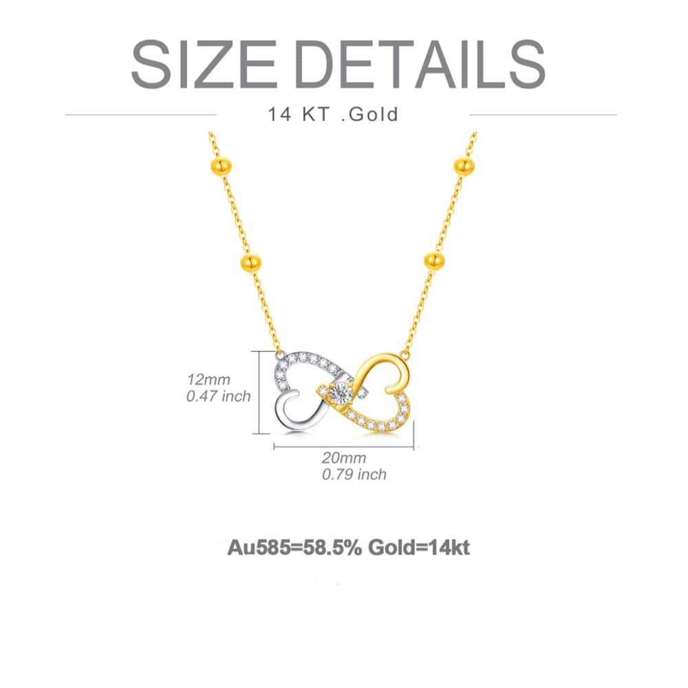 Collar con colgante de corazón y circonita cúbica circular de dos tonos de oro de 14 quilates para mujer-5