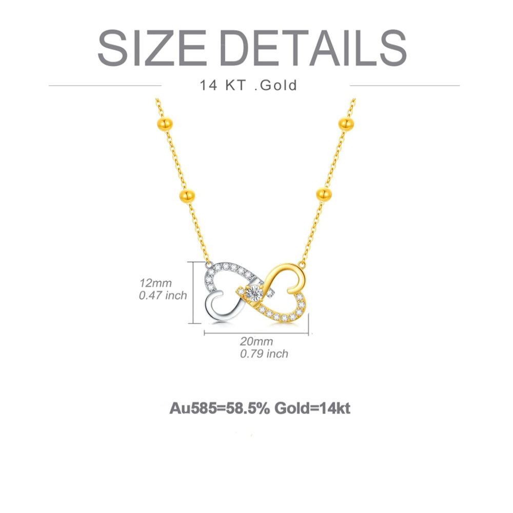 14-karatowy złoty okrągły naszyjnik z cyrkoniami w kształcie serca i serca z symbolem serca i nieskończoności-5