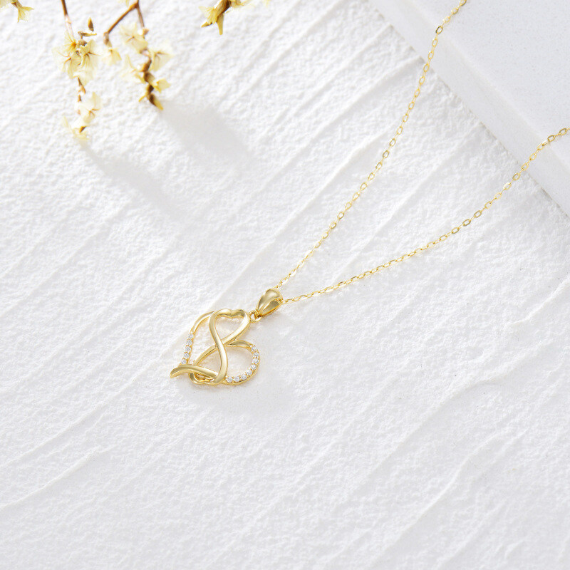 Collier pendentif en or 18 carats avec zircon cubique en forme de cœur et symbole de l'infini-4