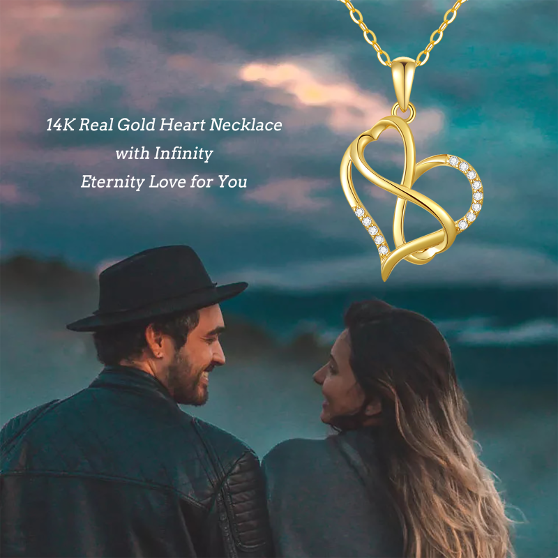 Collier pendentif en or 18 carats avec zircon cubique en forme de cœur et symbole de l'infini-5