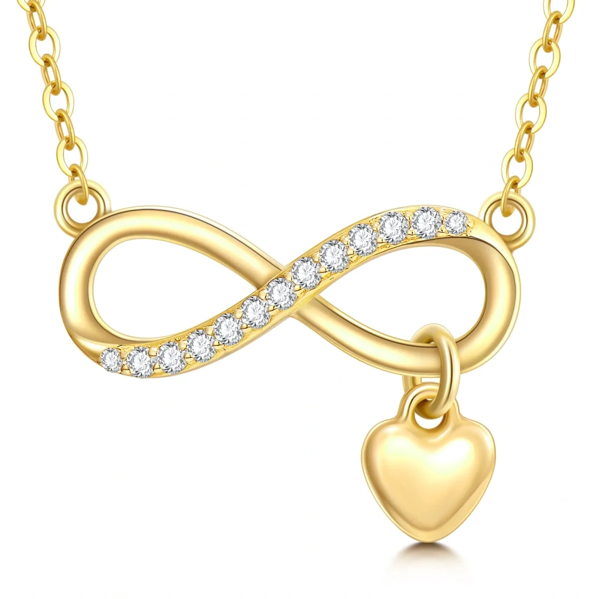 10K Gold Circular Shaped Cubic Zirconia Heart & Infinity Symbol Pendant Necklace-1