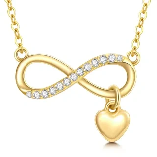 10K Gold Circular Shaped Cubic Zirconia Heart & Infinity Symbol Pendant Necklace-16